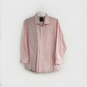 Tattersall London Mens Shirt 17.5 32/33 dress Pink Button Down Cotton EUC W21